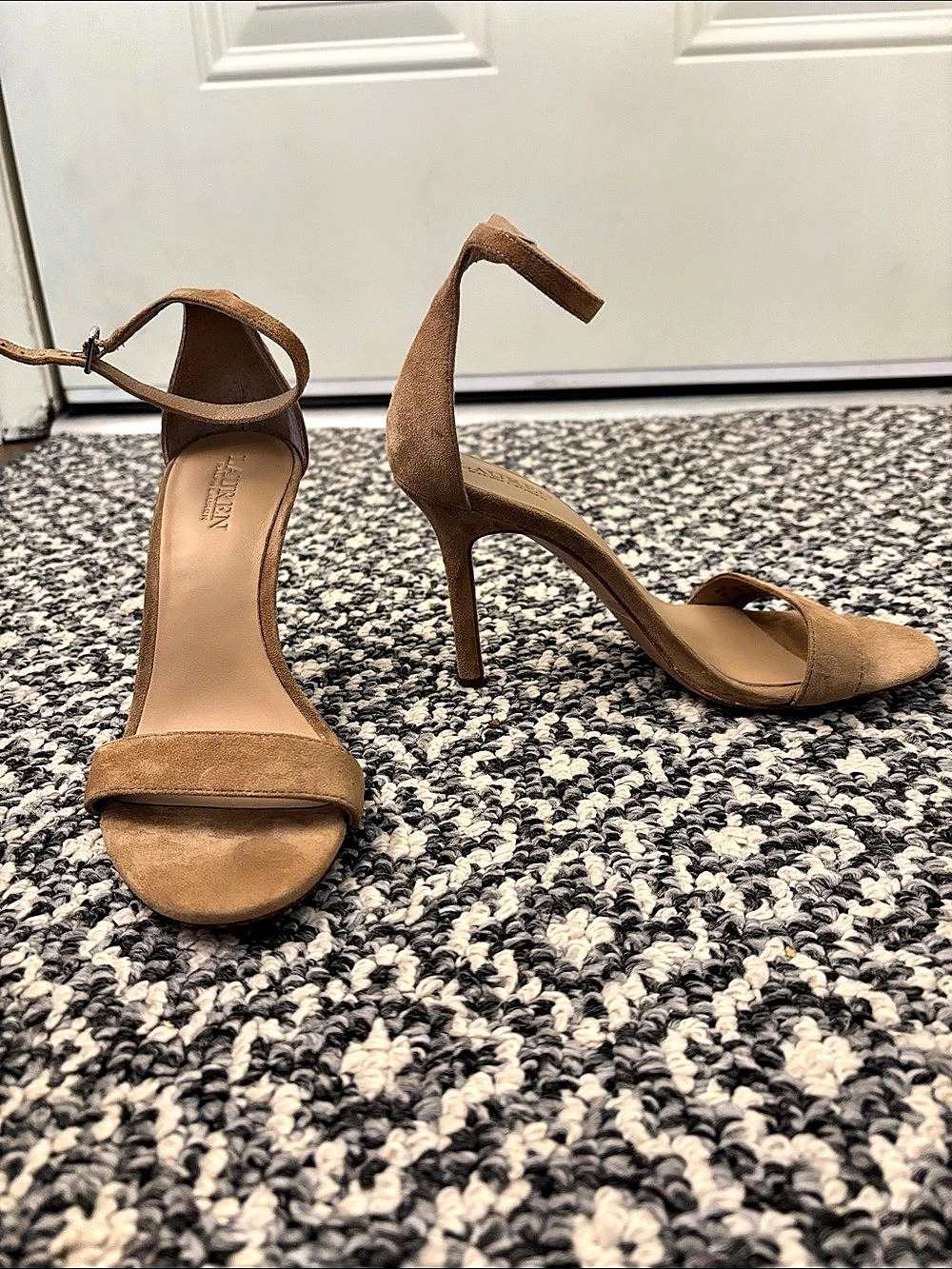 Lauren Ralph Lauren Gwen Suede Stiletto Sandals Heels Brown US 5B